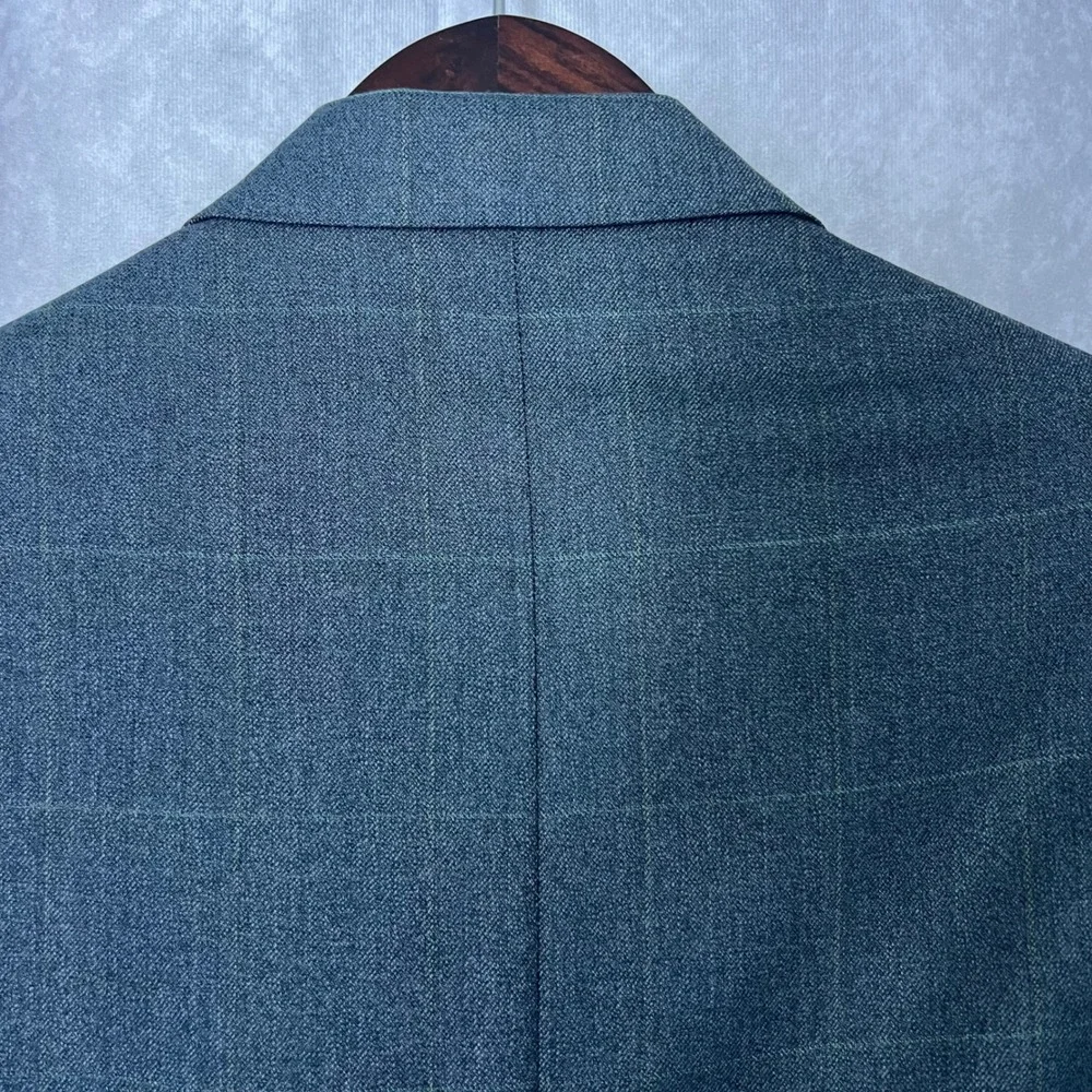Oscar de la Renta Mens 40R Blazer Blue Gray Windowpane Check 3-Button Sport Coat